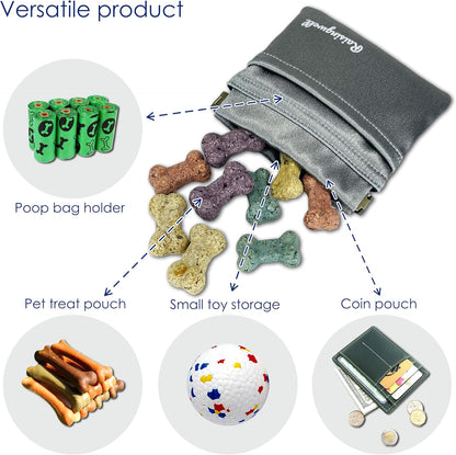 Dog Treat Pouch, Pocket Sized Pet Training Pouch, Hand Free Bronze Dog Walking Bag with Carabiner, Self-Closing Pet Feed Snack Reward, for Puppy Travel or Outdoor Use, NanoPTC