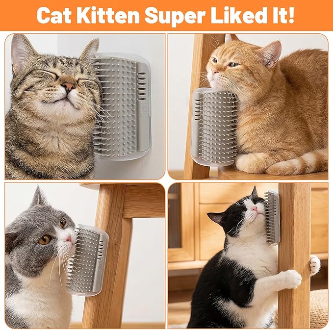 12 Pack Cat Self Groomer – Wall Corner Grooming Brushes for Cats and Small Pets – Soft Silicone Massage Brush for Shedding Control and Face Rubbing (Grey)