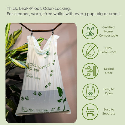 Pawtria Eco Duo Set: Home Compostable Dog Poop Bags (120) + Premium Silicone Dog Poop Bag Dispenser (3.25"H X 2.75"L), BPA-Free, Leak-Proof, Biodegradable, Zero Waste, Supports Rescue Dogs