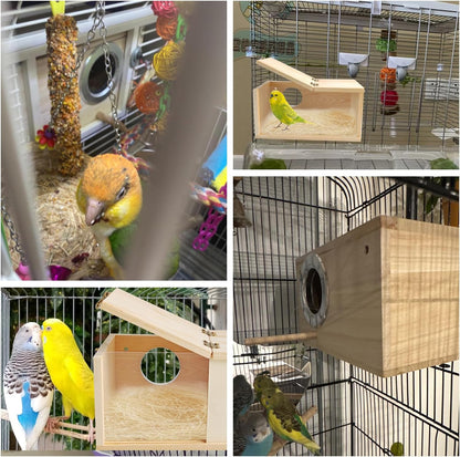 PINVNBY Wooden Bird Nesting Box with Transparent Visual Window,Parakeet Nest Breeding Box with Detachable Board Acrylic Cockatiel House for Budgie Lovebird Conure Parrot (L)