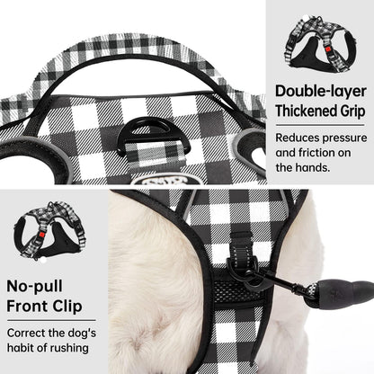 IVY&LANE No Pull Dog Harness with Leash Set, Reflective No Choke Pet Vest,Adjustable Oxford Dog Vest Harness with Easy Control Handle for Large Dogs (Checkered Black,XL)