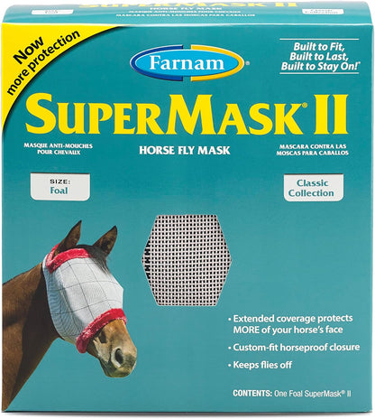 Farnam SuperMask II Fly Mask Without Ears for Foals, Full Face Coverage and Eye Protection from Insect Pests, Structured Classic Styling Mesh with Plush Trim, Foal Size