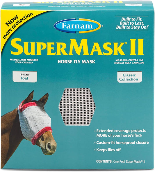 Farnam SuperMask II Fly Mask Without Ears for Foals, Full Face Coverage and Eye Protection from Insect Pests, Structured Classic Styling Mesh with Plush Trim, Foal Size