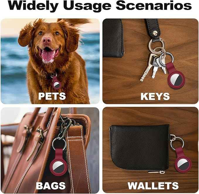 Case for AirTag 2nd Gen (2026) & 1st Gen, Silicone Holder Keychain Key Ring, Protective Cover for Apple for Air Tags, GPS Finder Accessories for Bags, Pets, Kids, Luggage, Wine Red
