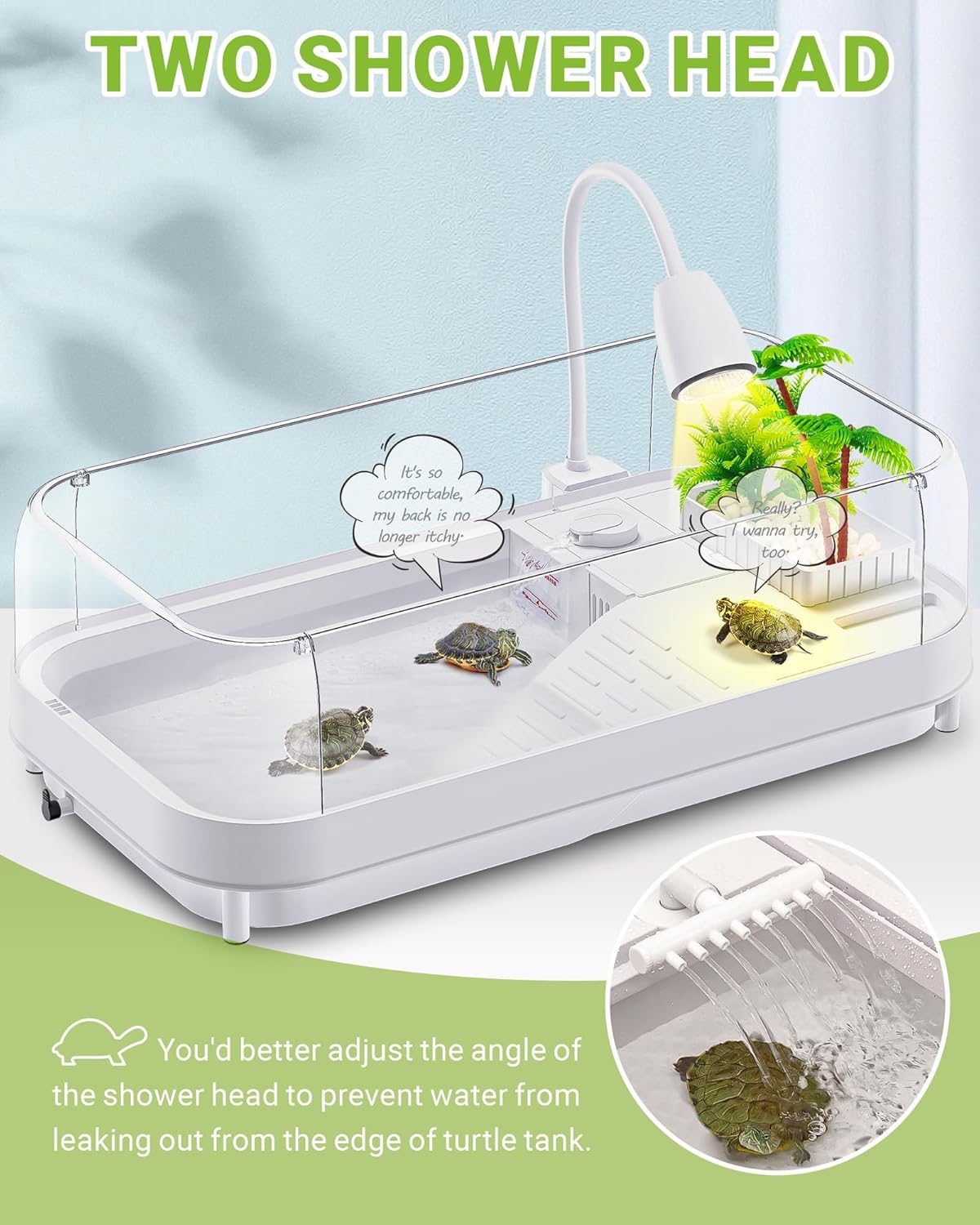 Large Turtle Tank Kit with Lamp and Filter, Acrylic Turtle Tank Starter Kit, Tank Aquarium with Heightened and Curved Fences, Bottom Drainage, Multi-Function Areas - Pawvie