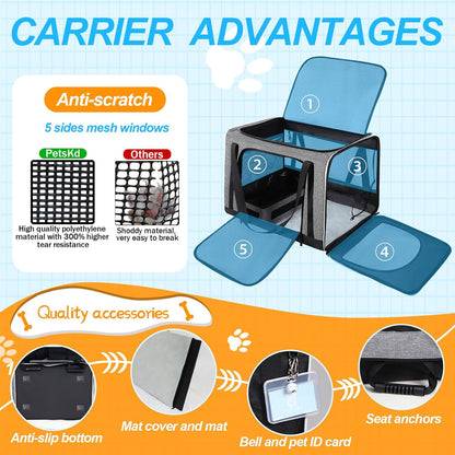 Petskd Extra Large Cat Carrier with Litter Box 24"x17"x17" for Medium Large Cat or 2 Small Cats, Collapsible Soft Sided Pet Carrier for Car Travel with Lockable Safety Zippers(Grey) - Pawvie