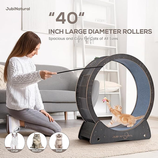 Cat Exercise Wheel, 43" Cat Running Wheel for Indoor Cats with Quiet Carpeted Runway, Cats Treadmill Wheels with Locking Mechanism, Cat's Weight Loss and Health - Black