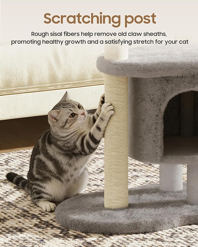 Cat Tree, 34.3 Inches Cat Tower with Scratching Post, Condo, Interactive Hanging Ball, Plush Perch for Indoor Large Cats, Gray