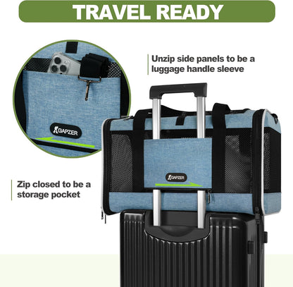 Cat Carrier 18 x 11 x 11 Top Loading Soft-Sided Pet Travel Bag Over 15lbs, Portable Small Dog Puppy Car Crate 10 lbs, Chihuahua Kennel Carry Case, Kitty Cloth Cage Medium Cat Under 25 Blue