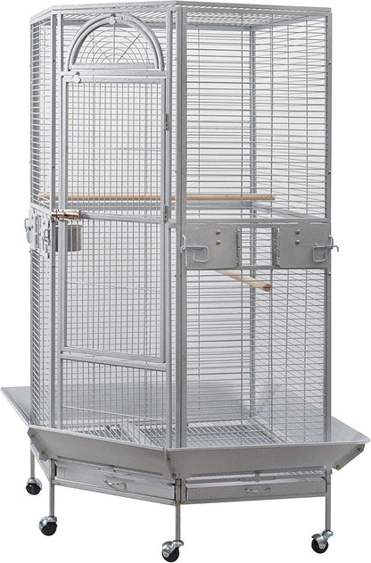 Corner Bird Cage for Cockatiel Parakeet Black and White (White Vein)