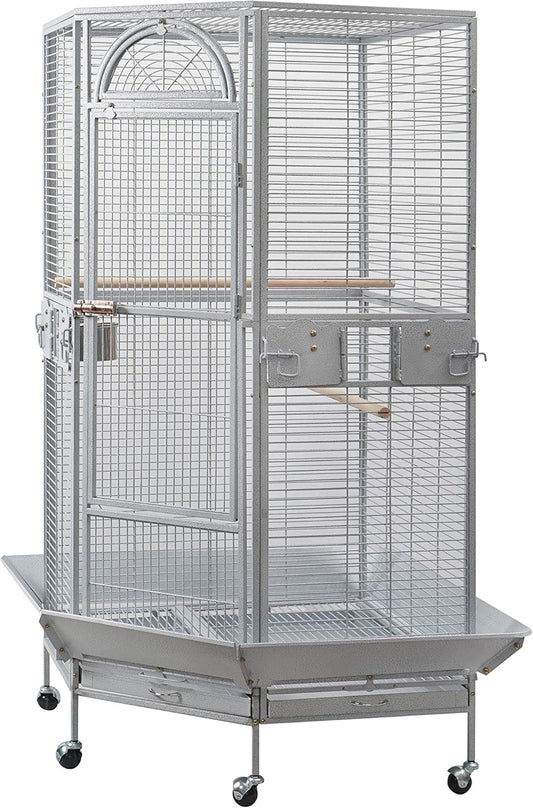 Corner Bird Cage for Cockatiel Parakeet Black and White (White Vein)