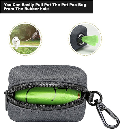 Petmolico Dog Poop Bag Holder Leash Attachment, Dog Waste Bag Dispenser Zippered Pouch, Fits Any Dog Leash, Includes Free Roll of Dog Bags, Poop Bag Dispenser - 2 Pack, Deep Gray