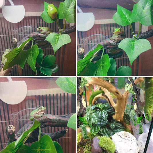 Fhiny 2 PCS Reptile Corner Branch, Resin Climb Tree Branch Decor with Leaves Tank Accessories Terrarium Plant Ornament with Suction Cup for Snake Lizard Bearded Dragons Gecko Climbing