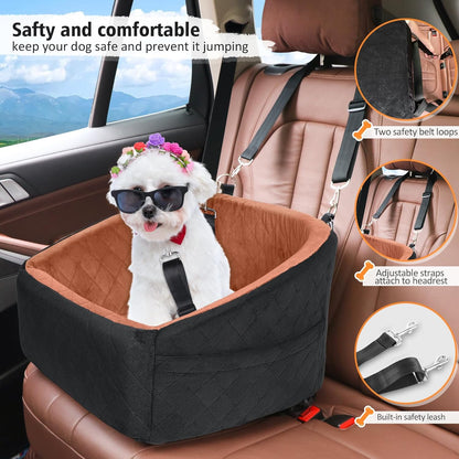 Dog Car Seat for Small Medium Dogs,Detachable Washable Dog Booster Seat Under 30lbs, Pet Car Seats Travel Bed with Storage Pockets and Safety Belt(Black/Z) - Pawvie