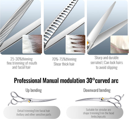 Fenice Professional Dog Grooming Scissors: Shears Set for Dogs Trimming Made Of Japanese 440C Stainless Steel Yellow Diamond