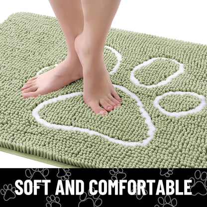 Smiry Dog Door Mat for Muddy Paws, Absorbent Dirt Trapper Non Slip Quick Dry Washable Chenille Mat for Mud Dogs, Entry Rug for Indoor and Outdoor (24x16 Inches, Sage Green)