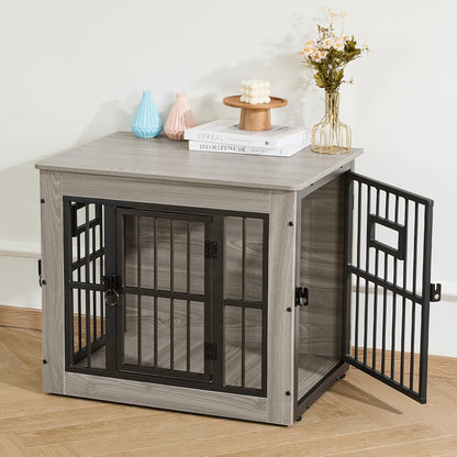 Gardner Pet Dog Crate Furniture for Small Dog, 27.2 Inches Dog Kennel Indoor, Wooden Dog Cage End Table, Heavy Duty Dog Crates, Rustic Grey