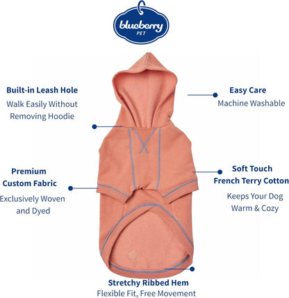 Blueberry Pet Essentials Dog Hoodie – 16 inch, Cotton‑Blend Sweatshirt with Hood, Coral, Machine‑Washable Small‑Dog Jersey