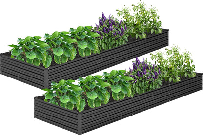 MGNO 2pcs 12x4x1FT Galvanized Raised Garden Bed-Outdoor Planter Box for Vegetables-Metal Garden Bed,RRectangle Planting Box for Herb,Flower,Black