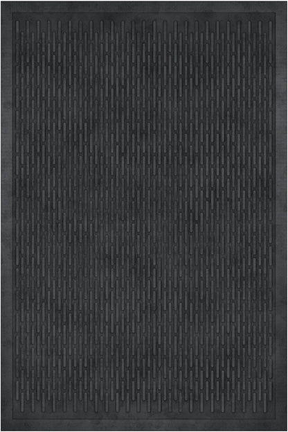 Indoor/Outdoor Hose-Wash Ribbed Design Non-Slip Rubber 2x3 Modern Entryway Mat for Entryway, Patio, Backyard, Garage, 24" x 36", Black Ribbed