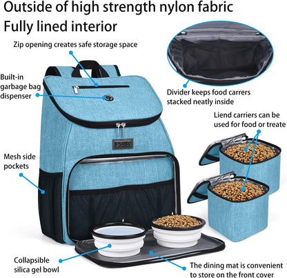 BAGLHER丨Dog Travel Bag, Airline Approved Pet Supplies Backpack, Dog Travel Backpack with 2 Silicone Collapsible Bowls and 2 Food Baskets - Pawvie