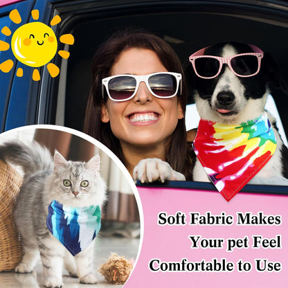 Reginary 72 Pack Tie Dye Dog Bandanas - Bulk Pet Scarf Bibs Triangle Kerchief Adjustable for Pet Grooming Costume Accessories