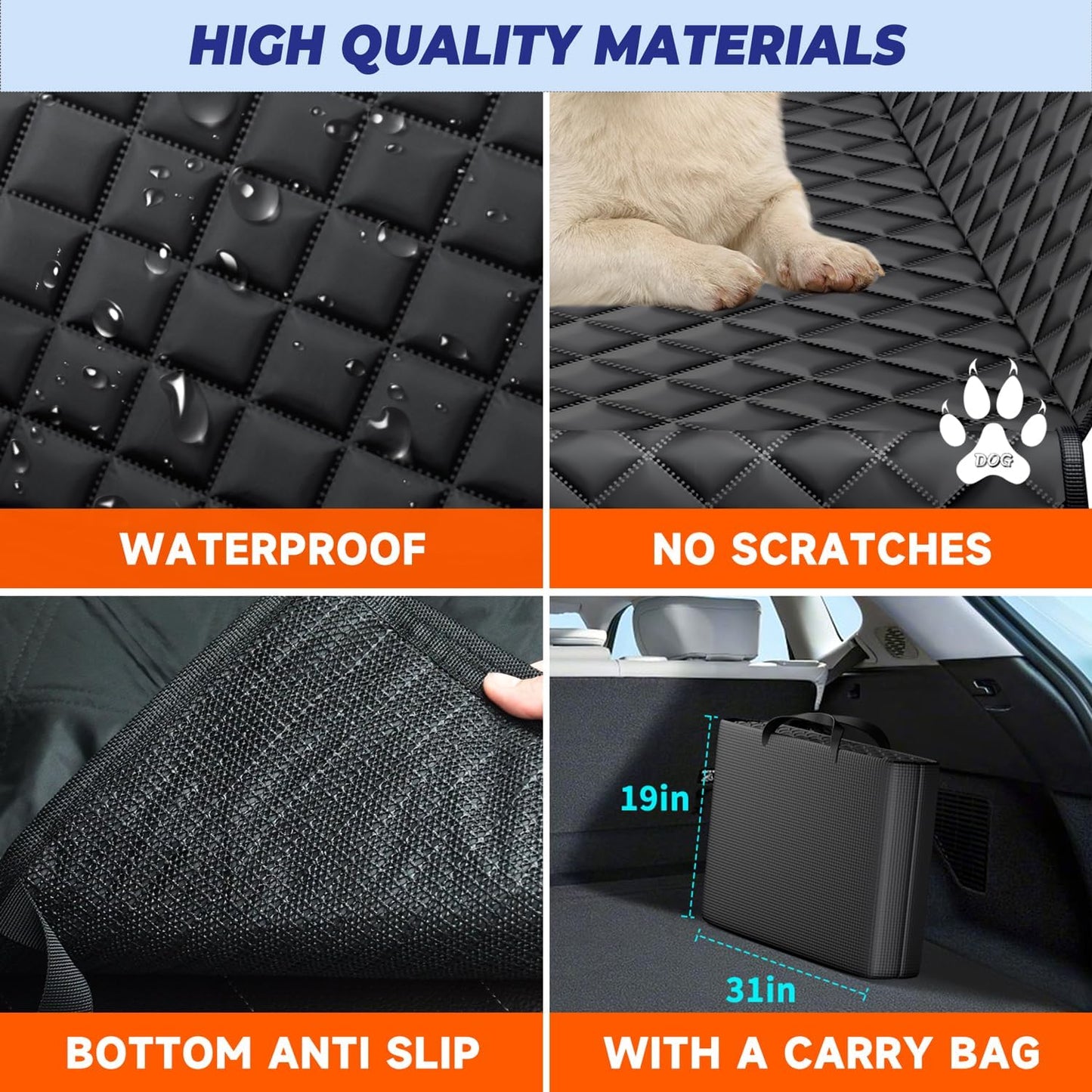 Dog Back Seat Extender for Truck, Hard Bottom Dog Car Seat Cover-Strong Support Waterproof Scratch-Proof Pet Hammock for Full Size F150/RAM1500/Silverado Crew Cab Pickup, Black with Orange - Pawvie