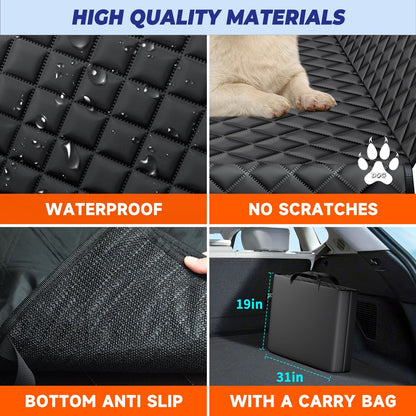 Dog Back Seat Extender for Truck, Hard Bottom Dog Car Seat Cover-Strong Support Waterproof Scratch-Proof Pet Hammock for Full Size F150/RAM1500/Silverado Crew Cab Pickup, Black with Orange - Pawvie