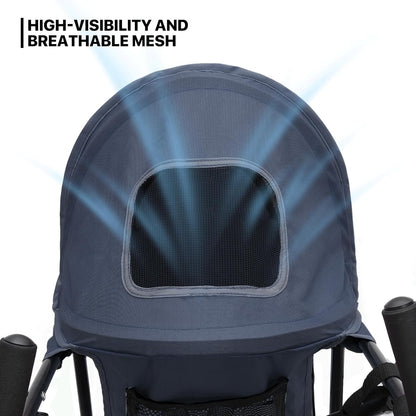 MoNiBloom 4 Wheels Pet Stroller, Easy-Fold Puppy Cage Jogger Stroller with Sun Cover, Pad and Rear Storage Bag, Breathable and Visible Mesh for Small/Medium Pets up to 22 lbs, Navy Blue - Pawvie