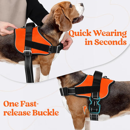 rabbitgoo Dog Harness for Small, Easy On Pet Vest with One Buckle, No Pull Adjustable Service Harness with D-Ring & Handle, Reflective for Safety Walking, Training, Orange, S