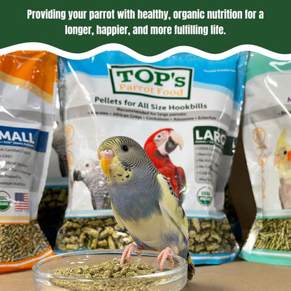 TOP's Parrot Food Pellets Hookbills, Small, Medium and Large Parrots - Non-GMO, Peanut Soy & Corn Free, USDA Organic Certified - 4 lb / 1.81 kg
