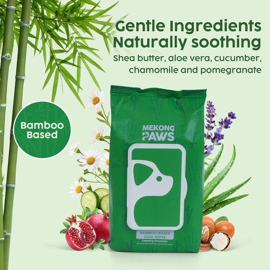 Pet Grooming Wipes - Natural & Organic Bamboo Base - Calming Lavender Scented - Freshening Dog Cat - Gentle on Sensitive Skin - Thick & Durable for Paw Coat & Bum Cleansing - 400 Count