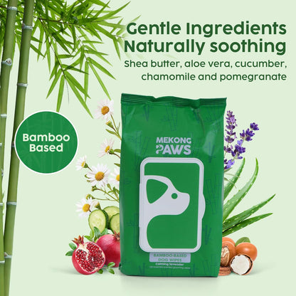 Pet Grooming Wipes - Natural & Organic Bamboo Base - Calming Lavender Scented - Freshening Dog Cat - Gentle on Sensitive Skin - Thick & Durable for Paw Coat & Bum Cleansing - 400 Count