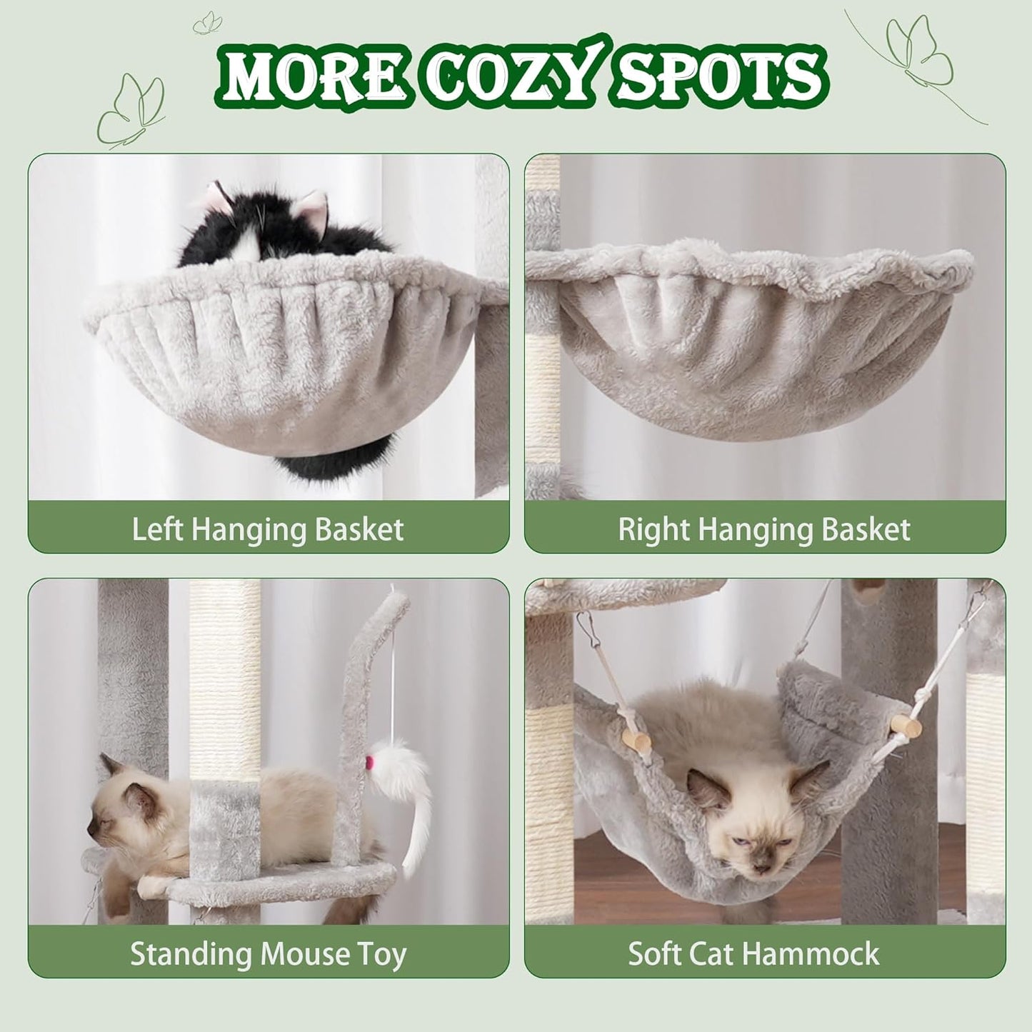 Cat Tree for Large Cats, 78.7"(200cm) Tall Cat Tower for Indoor Cats Multiple Cats with Large Top Perch, Cat Condo, Cat Hammcok, Cat Scratching Post, Light Gray GCT031W