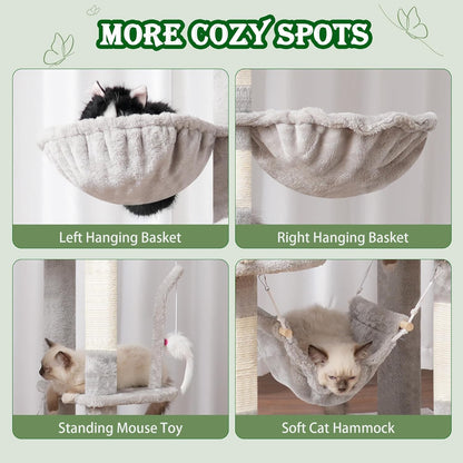 Cat Tree for Large Cats, 78.7"(200cm) Tall Cat Tower for Indoor Cats Multiple Cats with Large Top Perch, Cat Condo, Cat Hammcok, Cat Scratching Post, Light Gray GCT031W