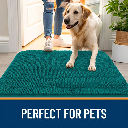 OLANLY Dog Door Mat for Muddy Paws 24x16, Absorbs Moisture and Dirt, Absorbent Non-Slip Washable Doormat, Quick Dry Chenille Mud Mat for Dogs, Entry Indoor Entryway Carpet for Inside Floor, Lake Blue
