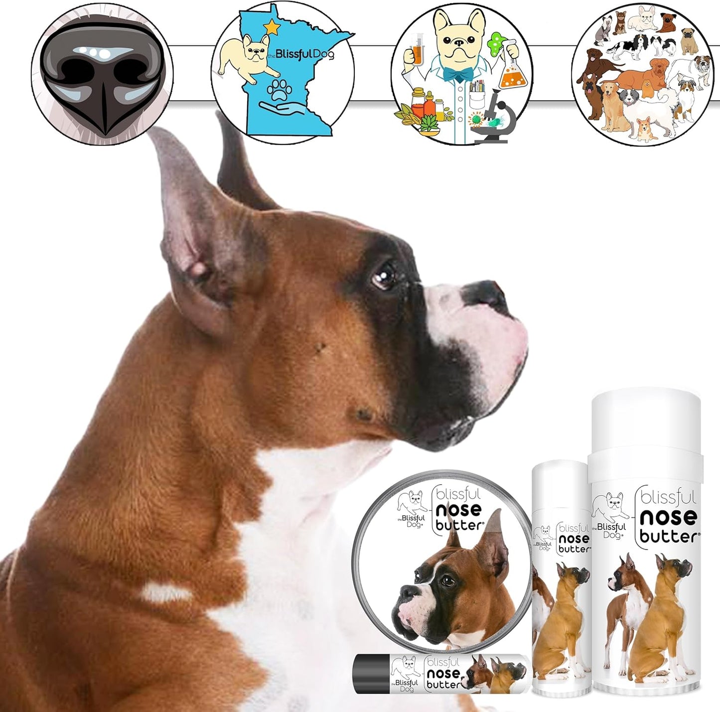 The Blissful Dog Show Boxer Nose Butter for Dry, Cracked Skin, Lick-Safe Dog Nose Balm with Moisturizing Shea Butter, Almond, Olive, and Essential Oils, Pet Supplies, Uncented, 1 oz.
