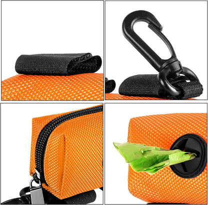 Dog Waste Bag Dispenser Pet Poop Bags Holder for Doggie Waste Bags Dispensers Soft Fabric Zipper Small Doggy Puppy Pouch for Leash Accessory Attachment with Carrier,Orange