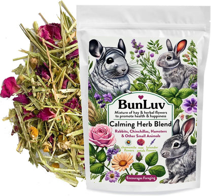 Herbal Calming Forage (2 Ounces): Premium Rabbit Food, Hay for Guinea Pigs Food, Chinchilla Food, Hamster Treat Made with Timothy Hay & Organic Herbs (2 Ounces)
