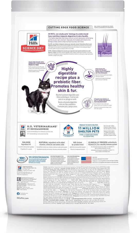 Hill's Science Diet Sensitive Stomach & Skin, Adult 1-6, Stomach & Skin Sensitivity Support, Dry Cat Food, Grain Free Salmon & Yellow Peas, 13 lb Bag