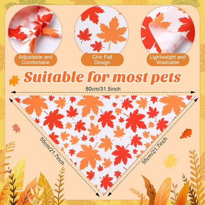 Chunful 100 Pieces Fall Dog Bandanas Bulk Autumn Pet Bandanas with Maple Leaves Patterns Triangle Scarf Bib Kerchief Set for Small Large Dog Thanksgiving Costume Accessories (31.5 x 21.7 x 21.7)