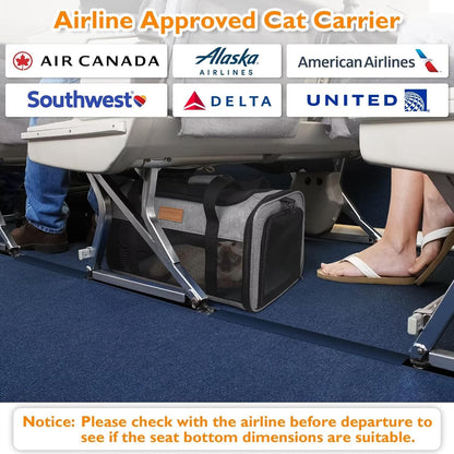 PETUX Pet Carrier Airline Approved, 17"x11"x9.5" Cat Carrier Soft with Anti-Scratch Mesh for Small Cats up to 12 lb, Top Open Portable Dog Carriers with Little Box for Puppy up to 10 lb (Grey)