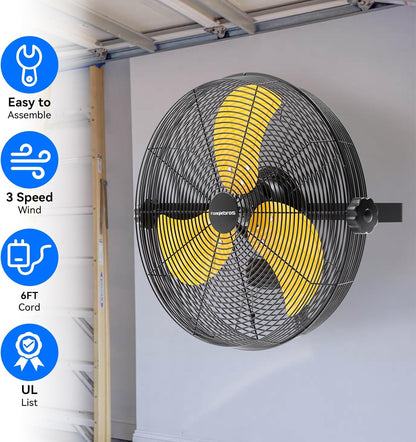 4580 CFM 18 inch High Velocity Wall Mounted Fan, 3-Speed Metal Fan with Sealed Motor, 360 Degree Tliting Heavy Duty Wall Fan for Patio, Barn, Garage, and Gazebo - UL listed