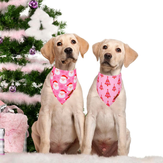 ADOGGYGO Christmas Dog Bandana, Xmas Tree Santa Pet Scarf, Premium Durable Fabric, Adjustable Fit Female Pet Christmas Bandanas for Medium Large Dogs (Large)