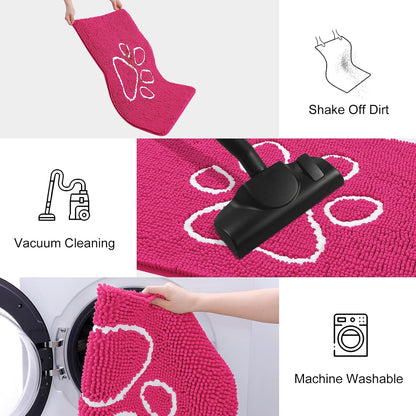 Smiry Dog Door Mat for Muddy Paws, Absorbent Dirt Trapper Non Slip Quick Dry Washable Chenille Mat for Mud Dogs, Entry Rug for Indoor and Outdoor (30x20 Inches, Hot Pink)