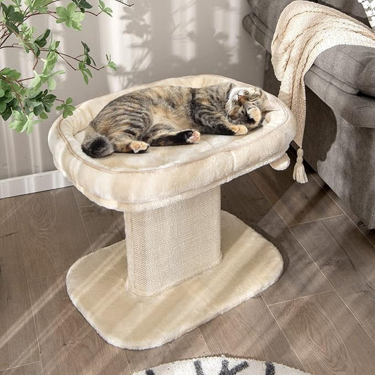 Tangkula Cat Tree for Indoor Cats, 2-Tier Cat Tower with Top Perch & Sisal Scratching Panel & Jingling Fur Ball Toy, Cozy Cat Bed with Scratching Post, Modern Small Kitten Activity Center (Beige)
