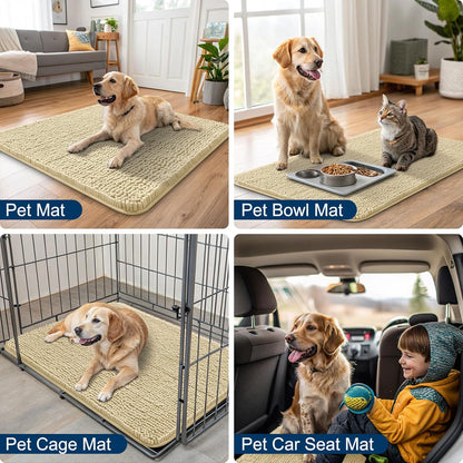 Smiry Dog Door Mat for Muddy Paws 30x20, Absorbs Moisture and Dirt Doormat, Non-Slip Washable Quick Dry Chenille Front Door Mat Indoor Entrance, Entryway Carpet for Inside Floor, Cream White