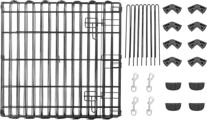 Amazon Basics Foldable Octagonal Metal Exercise Puppy / Dog Playpen - Indoor/Outdoor, Single Door, Extra Small (8 Panels, 24 x 24), Easy to assemble and store, 24" - Puppy, Black