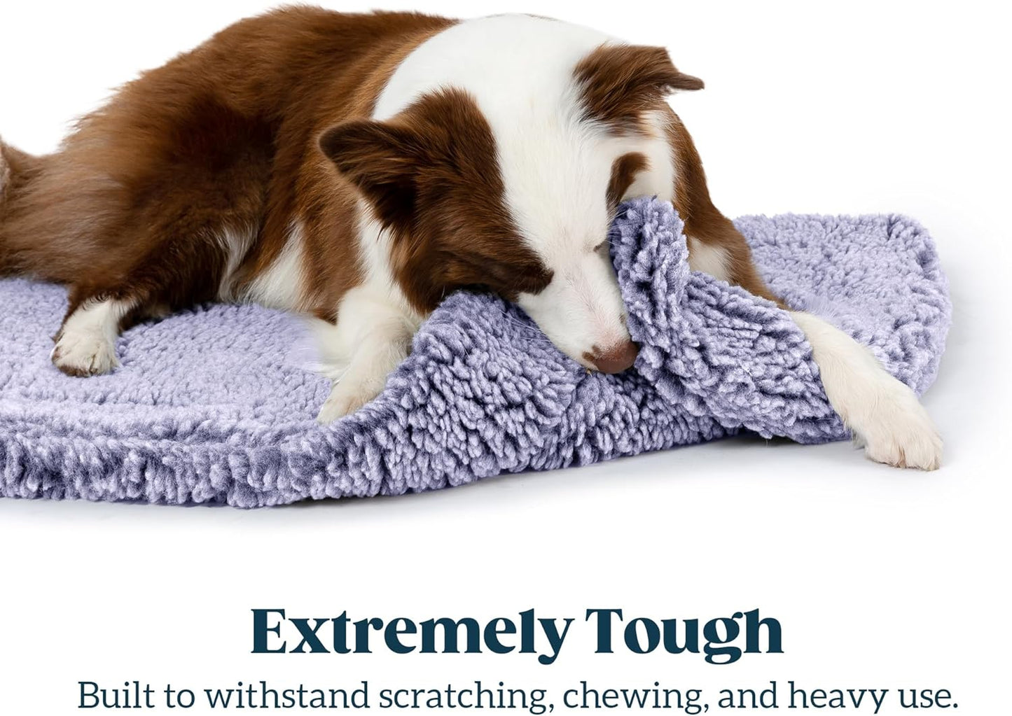 Stoutwool Indestructible Dog Bed - Fluffy Chew Proof Dog Crate Pad - Tough Kennel Pad for Aggressive Chewers - Washable, Ideal for Large Breeds & Fits 36-Inch Crate - 35"x22", Jacaranda