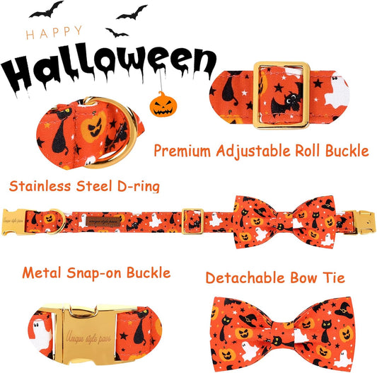 Unique style paws Halloween Dog Collar with Bow Tie Cotton Adjustable Puppy Collar for Small Medium Large Dogs-S